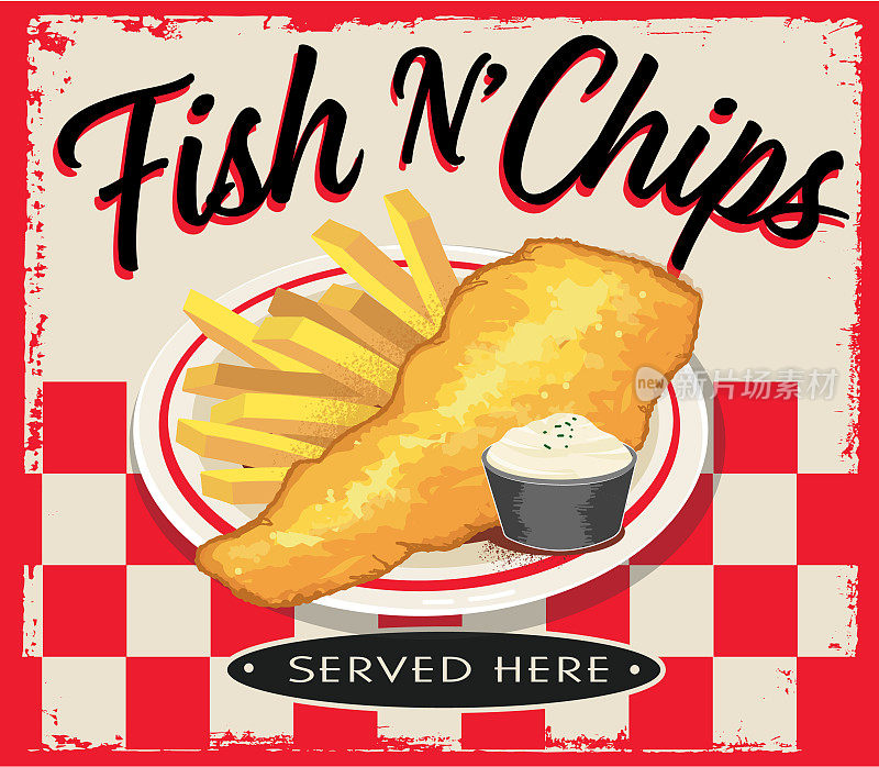 Fish N' Chips复古复古餐厅标志设计概念